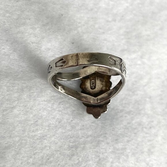 VTG Sterling Silver 925 Southwest Style Turquoise Stamped Split Shank Ring 4.75 - Picture 6 of 16